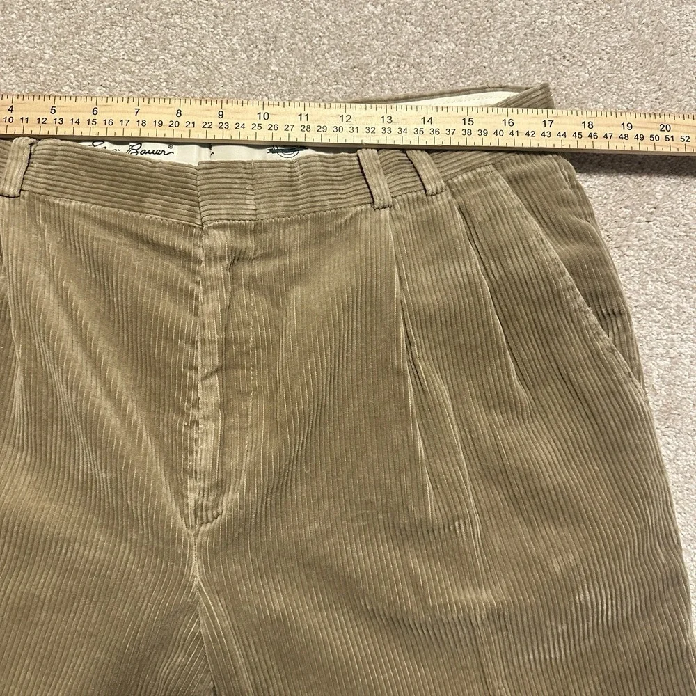 Eddie Bauer Corduroy Pants Men 36 (34x32) Beige Vintage 90s Pleated Hook‎ & Eye